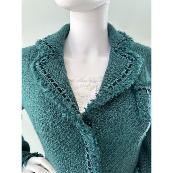 Dialogue Vintage Y2k Teal Blue Knit Designer Blazer Jacket size Medium - Picture 5 of 12